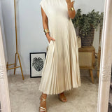 Vestido Simples Plissado Sem Mangas